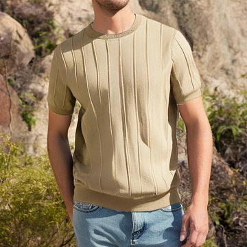 AIDASE  -  Summer Leisure O Neck Short Sleeve Knitted Tops Men Knitwear Fashion Solid Color Tees Daily Casual Mens Slim Fit Knit T-shirts aidase-shop